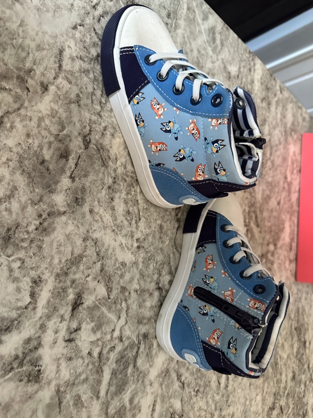 Kids Light Blue Character High-Top Sneakers with Navy Accents